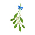 Mistletoe Twig With Berries Tied With Festive Silk Ribbon Vector Illustration