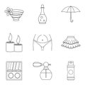 Mistress icons set, outline style