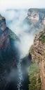 Misty Aerial View Of Southern African Canyon After Heavy Rain