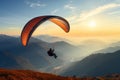 Misty ascent vintagecolored paraglide silhouette soars above Crimeas dawn