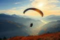 Misty ascent vintagecolored paraglide silhouette soars above Crimeas dawn