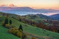 misty autumn sunrise in mountains Royalty Free Stock Photo