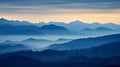Misty Blue Mountains Panorama: A Serene Landscape Royalty Free Stock Photo