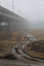 Misty bridge.After the time has elapsed, the density of fog under the bridge is gradually diluted and melts.