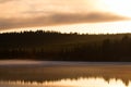 Misty calm evening on the forest lake, sunset Royalty Free Stock Photo