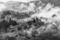 Misty carpathian village hills after the rain Royalty Free Stock Photo