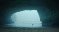 Misty Cave On The Beach: Layered And Atmospheric Landscape