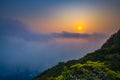 Misty City and Harbor at Sunrise Royalty Free Stock Photo