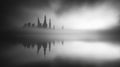 Cityscape in Fog Dark Skyline Silhouette Water Reflections Royalty Free Stock Photo