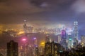 Misty city and Skyscraper in fog at night