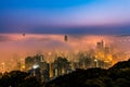 Misty City view from peak at dawn