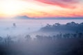 Misty Clouds beautiful Foggy forest during sunrise mountains