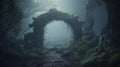 misty dark mood Archway in an enchanted fairy forest landscape Royalty Free Stock Photo