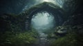 misty dark mood Archway in an enchanted fairy forest landscape Royalty Free Stock Photo