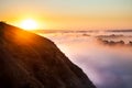Misty dawn from hill over Valley and the forest Royalty Free Stock Photo