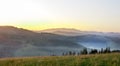 Misty dawn in the mountains in summer. The Ukrainian Carpathians