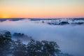 Misty dawn over Valley and the forest Royalty Free Stock Photo