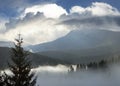 Misty daybreak in autumn Carpathian mountain, Ukraine Royalty Free Stock Photo