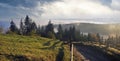 Misty daybreak in autumn Carpathian mountain, Ukraine Royalty Free Stock Photo