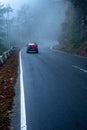 misty fog over empty road in mountains