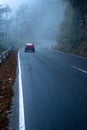 misty fog over empty road in mountains Royalty Free Stock Photo