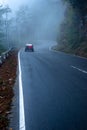 misty fog over empty road in mountains