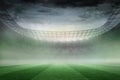 Misty football stadium under spotlights Royalty Free Stock Photo