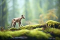 misty forest background with stalking cougar Royalty Free Stock Photo