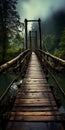 Misty Forest Bridge: A Captivating Blend Of Nature And Craftsmanship Royalty Free Stock Photo