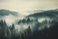 Misty forest in a gloomy landscape, mysterious fog, gloomy forest
