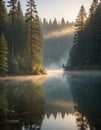 Misty Forest Morning by the Lake Royalty Free Stock Photo