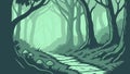 Misty Forest Path, Evoking Mystery and Deep Wilderness Exploration, vector design Generative AI Royalty Free Stock Photo