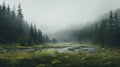 Misty Forest Scenery: Hyper-realistic Water In Whimsical Wilderness