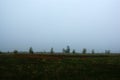 Misty gloomy landscape cloudy sky field