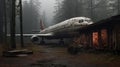 Misty Gothic Airplane And Burnt House: A Hyper-realistic Portrait