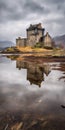 Misty Gothic Castle Reflection In Scotland