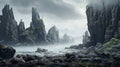 Misty Gothic 3d Nature Scenery: Ocean Shore Desktop Wallpaper