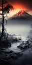 Misty Gothic Landscape Of Mt. Fuji: Dark, Moody, And Romantic Royalty Free Stock Photo