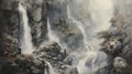 Misty Gothic Waterfall Painting By Alan Lee