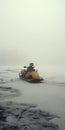 Misty Gothic Yellow Snowmobile On Snow Covered Land