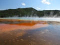 Misty grand prismatic hot spring