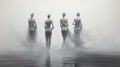 Misty Journey: Four Women Walking On Water