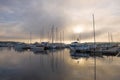 Misty June morning on Saimaa Lake. Lappeenranta. Finland Royalty Free Stock Photo