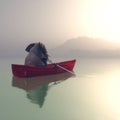 Misty lake boat elephant Royalty Free Stock Photo