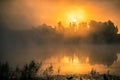 Misty lake sunrise Royalty Free Stock Photo