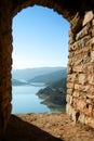 Misty Landscape at sunrise. Sunny day. Lake. Royalty Free Stock Photo