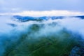 Misty morning above tea plantation highland Royalty Free Stock Photo