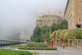 Misty morning in the Benedictine abbey Santa Maria de Montserrat in Monistrol de Montserrat, Spain