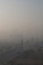 Misty Morning Blurred by Smog Building Construction Street New Delhi India Royalty Free Stock Photo