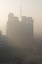 Misty Morning Blurred by Smog Building Construction Street New Delhi India Royalty Free Stock Photo